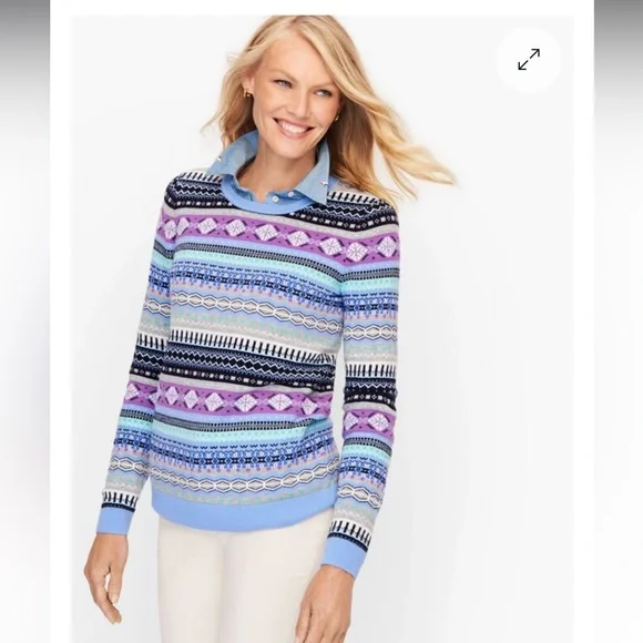 TALBOTS COZY FAIR ISLE CREWNECK SWEATER   Size XS - Picture 5 of 8